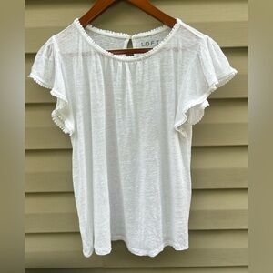 Loft Linen size m ruffle sleeve crochet detail t-shirt blouse romantic feminine
